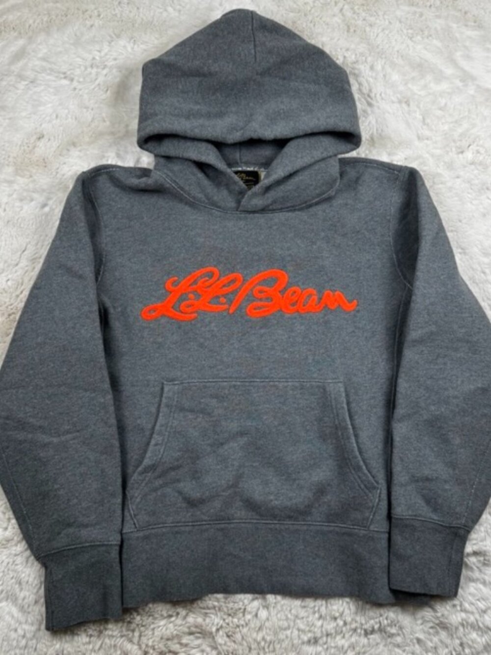 LL Bean Todd Snyder Hoodie Grey Orange Script Spellout Women's Size Small